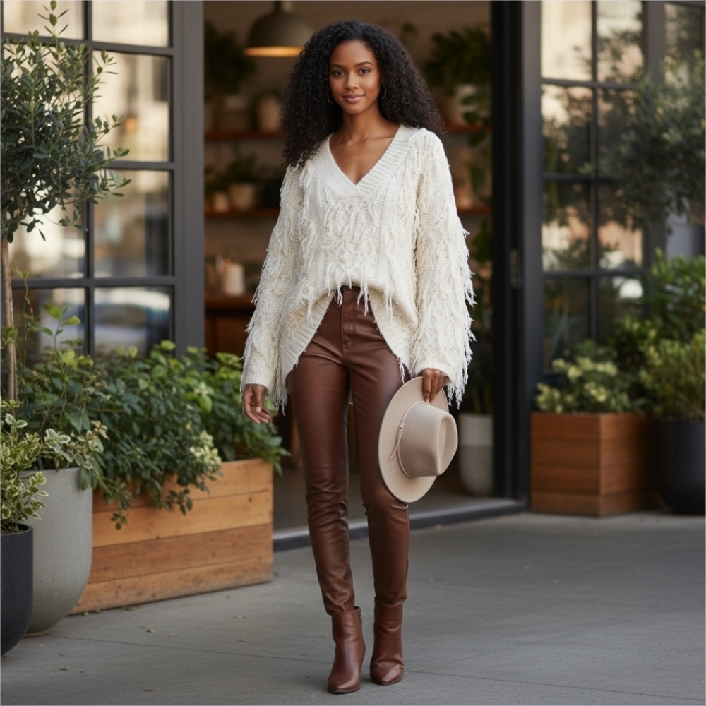 Anthropologie Cream Fringed Sweater